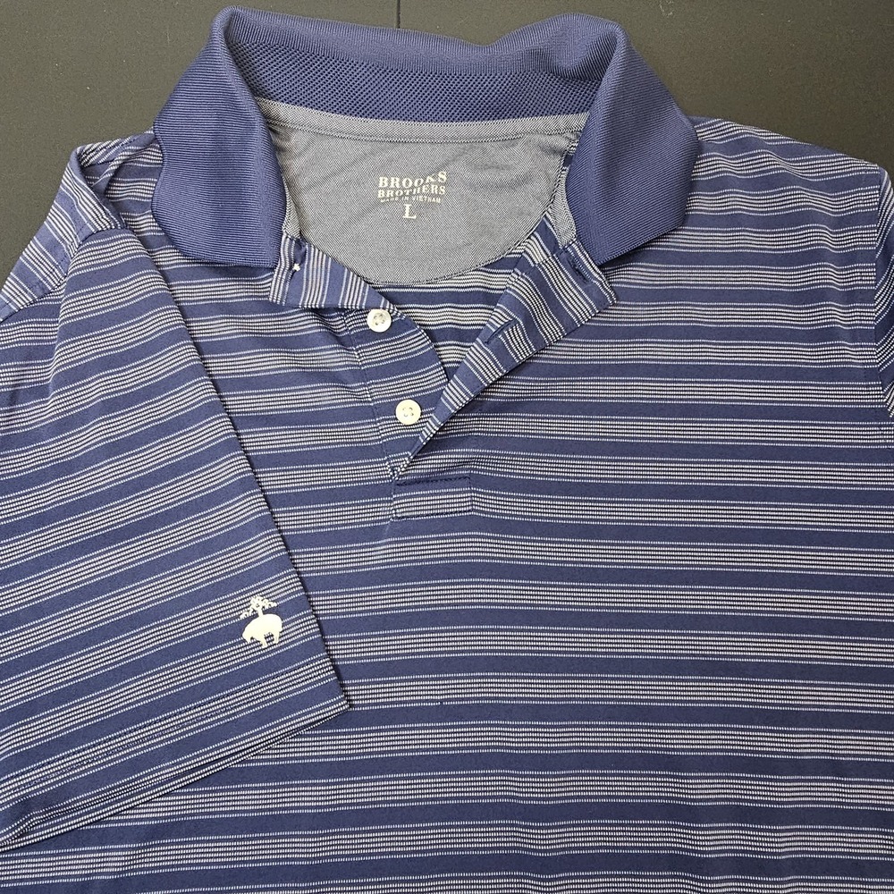 Brooks Brothers Men's Performance Short Sleeve Blue Polo Shirt Large
